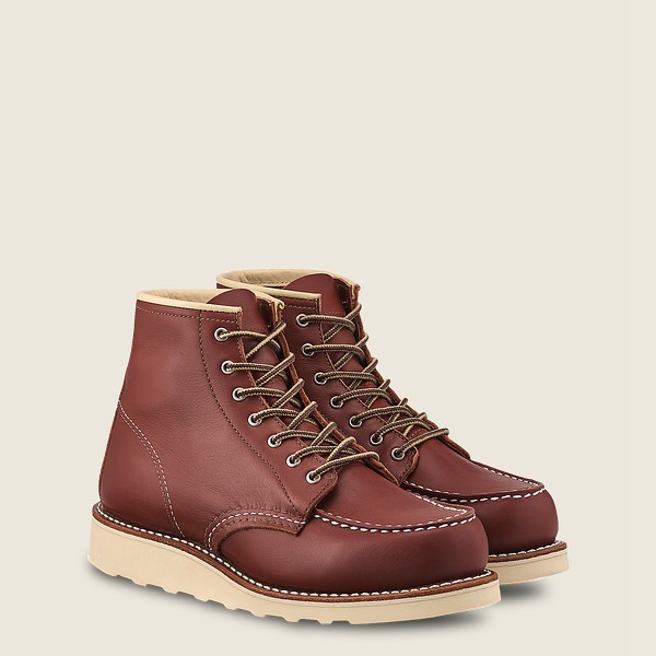 Womens Red Wing 6-inch Classic Moc - Short Atanado Leather - Heritage Boots Burgundy - XLM367015